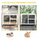 2-Story Bunny Hutch Indoor, Wooden Guinea Pig Cage with Tray, Casters, Lockable Doors, Ramp Gray - Image 7