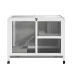 2-Story Bunny Hutch Indoor, Wooden Guinea Pig Cage with Tray, Casters, Lockable Doors, Ramp Gray - Image 8