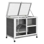 2-Story Bunny Hutch Indoor, Wooden Guinea Pig Cage with Tray, Casters, Lockable Doors, Ramp Gray - Image 9