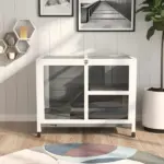 2-Story Bunny Hutch Indoor, Wooden Guinea Pig Cage with Tray, Casters, Lockable Doors, Ramp Gray - Image 10