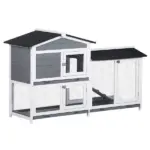 2-Story Rabbit Hutch Wooden Bunny Cage with Ramp Weatherproof Roof Gray