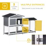 2-Story Rabbit Hutch Wooden Bunny Cage with Ramp Weatherproof Roof Gray - Image 4