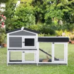 2-Story Rabbit Hutch Wooden Bunny Cage with Ramp Weatherproof Roof Gray - Image 8