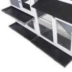 2-Story Rabbit Hutch Wooden Bunny Cage with Ramp Weatherproof Roof Gray - Image 10