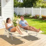 2 Tanning Chairs with Face Hole, 5-Level Adjustable Outdoor Chaise Lounge Chair with Pillow for Beach, Pool, Beige - Image 2