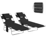 2 Tanning Chairs with Face Hole, 5-Level Adjustable Outdoor Chaise Lounge Chair with Pillow for Beach, Pool, Black - Image 11