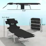 2 Tanning Chairs with Face Hole, 5-Level Adjustable Outdoor Chaise Lounge Chair with Pillow for Beach, Pool, Black - Image 3