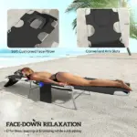 2 Tanning Chairs with Face Hole, 5-Level Adjustable Outdoor Chaise Lounge Chair with Pillow for Beach, Pool, Black - Image 5