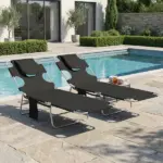 2 Tanning Chairs with Face Hole, 5-Level Adjustable Outdoor Chaise Lounge Chair with Pillow for Beach, Pool, Black - Image 9