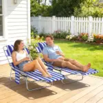 2 Tanning Chairs with Face Hole, 5-Level Adjustable Outdoor Chaise Lounge Chair with Pillow for Beach, Pool, Blue Stripe - Image 2