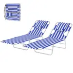 2 Tanning Chairs with Face Hole, 5-Level Adjustable Outdoor Chaise Lounge Chair with Pillow for Beach, Pool, Blue Stripe