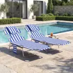 2 Tanning Chairs with Face Hole, 5-Level Adjustable Outdoor Chaise Lounge Chair with Pillow for Beach, Pool, Blue Stripe - Image 8