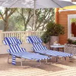 2 Tanning Chairs with Face Hole, 5-Level Adjustable Outdoor Chaise Lounge Chair with Pillow for Beach, Pool, Blue Stripe - Image 9