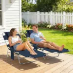 Outsunny 2 Tanning Chairs with Face Hole, 5-Level Adjustable Outdoor Chaise Lounge Chair with Pillow for Beach, Pool, Dark Blue - Image 2