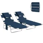Outsunny 2 Tanning Chairs with Face Hole, 5-Level Adjustable Outdoor Chaise Lounge Chair with Pillow for Beach, Pool, Dark Blue - Image 11