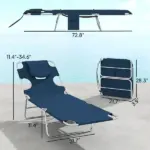 Outsunny 2 Tanning Chairs with Face Hole, 5-Level Adjustable Outdoor Chaise Lounge Chair with Pillow for Beach, Pool, Dark Blue - Image 3
