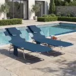 Outsunny 2 Tanning Chairs with Face Hole, 5-Level Adjustable Outdoor Chaise Lounge Chair with Pillow for Beach, Pool, Dark Blue - Image 8