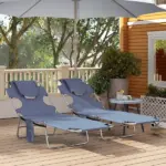 Outsunny 2 Tanning Chairs with Face Hole, 5-Level Adjustable Outdoor Chaise Lounge Chair with Pillow for Beach, Pool, Gray - Image 9