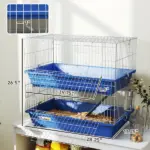 PawHut 2-Tier Guinea Pig Cage, Ferret Cage, Chinchilla Cage, Small Animal Cage Indoor with Dish and Bottle, 2 Doors, Deep Bottoms, Ramp, 28", Blue - Image 3