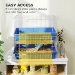 PawHut 2-Tier Guinea Pig Cage, Ferret Cage, Chinchilla Cage, Small Animal Cage Indoor with Dish and Bottle, 2 Doors, Deep Bottoms, Ramp, 28", Blue - Image 4