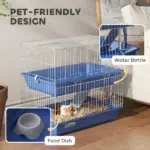 PawHut 2-Tier Guinea Pig Cage, Ferret Cage, Chinchilla Cage, Small Animal Cage Indoor with Dish and Bottle, 2 Doors, Deep Bottoms, Ramp, 28", Blue - Image 5