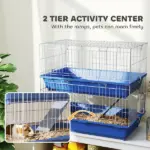 PawHut 2-Tier Guinea Pig Cage, Ferret Cage, Chinchilla Cage, Small Animal Cage Indoor with Dish and Bottle, 2 Doors, Deep Bottoms, Ramp, 28", Blue - Image 6