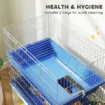PawHut 2-Tier Guinea Pig Cage, Ferret Cage, Chinchilla Cage, Small Animal Cage Indoor with Dish and Bottle, 2 Doors, Deep Bottoms, Ramp, 28", Blue - Image 7