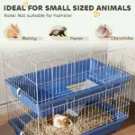 PawHut 2-Tier Guinea Pig Cage, Ferret Cage, Chinchilla Cage, Small Animal Cage Indoor with Dish and Bottle, 2 Doors, Deep Bottoms, Ramp, 28", Blue - Image 8