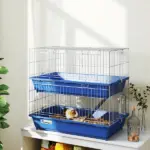 PawHut 2-Tier Guinea Pig Cage, Ferret Cage, Chinchilla Cage, Small Animal Cage Indoor with Dish and Bottle, 2 Doors, Deep Bottoms, Ramp, 28", Blue - Image 9