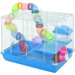 PawHut 2-Tier Hamster Cage Gerbil House with Portable Carry Handles, Anti-Pinning, Plastic Tray, Water Bottle, Food Dishes, Blue - Image 11