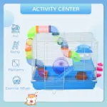 PawHut 2-Tier Hamster Cage Gerbil House with Portable Carry Handles, Anti-Pinning, Plastic Tray, Water Bottle, Food Dishes, Blue - Image 4