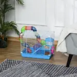 PawHut 2-Tier Hamster Cage Gerbil House with Portable Carry Handles, Anti-Pinning, Plastic Tray, Water Bottle, Food Dishes, Blue - Image 10