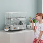 2-Tier Hamster Cage with Sand Bathroom, Running Wheel, Water Bottle, Tubes, Accessories, for Dwarf Hamster, Gray - Image 2