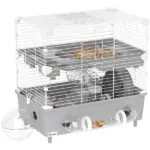 2-Tier Hamster Cage with Sand Bathroom, Running Wheel, Water Bottle, Tubes, Accessories, for Dwarf Hamster, Gray - Image 11