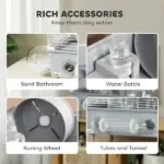 2-Tier Hamster Cage with Sand Bathroom, Running Wheel, Water Bottle, Tubes, Accessories, for Dwarf Hamster, Gray - Image 5