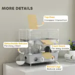 2-Tier Hamster Cage with Sand Bathroom, Running Wheel, Water Bottle, Tubes, Accessories, for Dwarf Hamster, Gray - Image 6