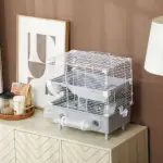 2-Tier Hamster Cage with Sand Bathroom, Running Wheel, Water Bottle, Tubes, Accessories, for Dwarf Hamster, Gray - Image 7