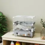 2-Tier Hamster Cage with Sand Bathroom, Running Wheel, Water Bottle, Tubes, Accessories, for Dwarf Hamster, Gray - Image 10