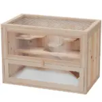 2-Tier Hamster Habitat Openable Top Front Door Shelf Ladder Stable Fir Wood Frame Nature Wood - Image 11