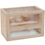 2-Tier Hamster Habitat Openable Top Front Door Shelf Ladder Stable Fir Wood Frame Nature Wood