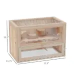 2-Tier Hamster Habitat Openable Top Front Door Shelf Ladder Stable Fir Wood Frame Nature Wood - Image 3
