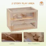 2-Tier Hamster Habitat Openable Top Front Door Shelf Ladder Stable Fir Wood Frame Nature Wood - Image 4