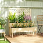 Outsunny 2-Tier Raised Garden Bed with Trellis, Elevated Planter Box for Climbing Plants, Natural - Image 2
