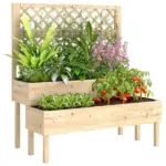 Outsunny 2-Tier Raised Garden Bed with Trellis, Elevated Planter Box for Climbing Plants, Natural - Image 11
