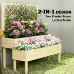 Outsunny 2-Tier Raised Garden Bed with Trellis, Elevated Planter Box for Climbing Plants, Natural - Image 4