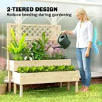 Outsunny 2-Tier Raised Garden Bed with Trellis, Elevated Planter Box for Climbing Plants, Natural - Image 5