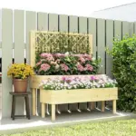 Outsunny 2-Tier Raised Garden Bed with Trellis, Elevated Planter Box for Climbing Plants, Natural - Image 9