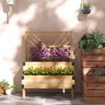 Outsunny 2 Tier Raised Garden Bed with Trellis, Wooden Elevated Planter Box with Legs and Metal Corners, for Vegetables, Flowers, Herbs, Natural - Image 2