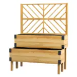 Outsunny 2 Tier Raised Garden Bed with Trellis, Wooden Elevated Planter Box with Legs and Metal Corners, for Vegetables, Flowers, Herbs, Natural - Image 11