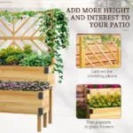 Outsunny 2 Tier Raised Garden Bed with Trellis, Wooden Elevated Planter Box with Legs and Metal Corners, for Vegetables, Flowers, Herbs, Natural - Image 4